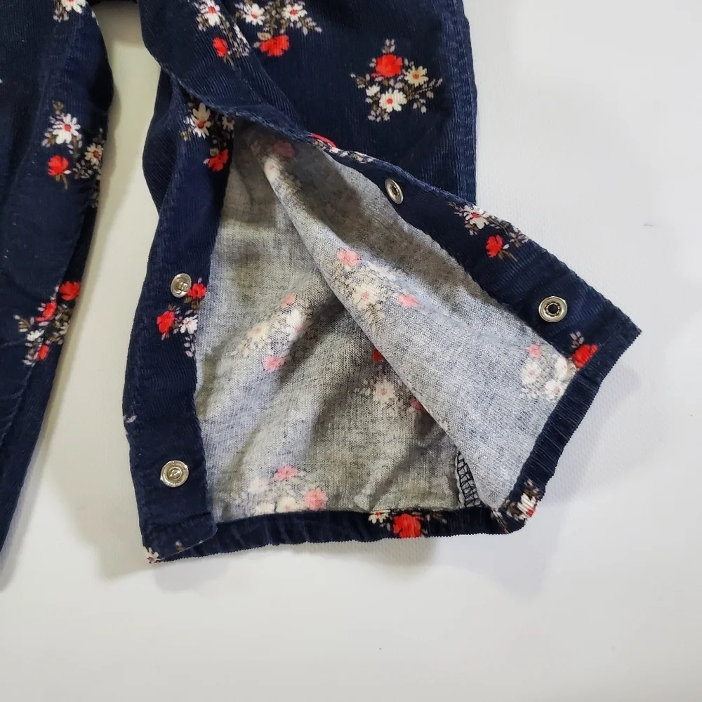 K1111 * OshKosh B'Gosh Navy Blue Floral Corduroy Bib Overalls Size 24M